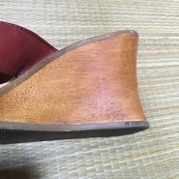 Vintage 90s Leather thong Wedge Sandal - Merlot Red - Size 10 - Picture 4 of 13